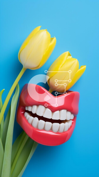 Σετ των 2 Intra Συλλεκτικό Ξύλινο Παζλ Plywood  4mm - Ζευγάρι κίτρινες τουλίπες σε μπλε φόντο Σε Ξύλινο Κουτί - Διαστάσεις: 10x10 cm – 25 κομμάτια