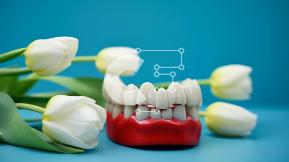 Intra Συλλεκτικό Ξύλινο Παζλ Plywood  4mm - Κόκκινο και λευκό οδοντιατρικό μοντέλο με τουλίπες Σε Ξύλινο Κουτί - Διαστάσεις Puzzle: 10x10 cm – 25 κομμάτια