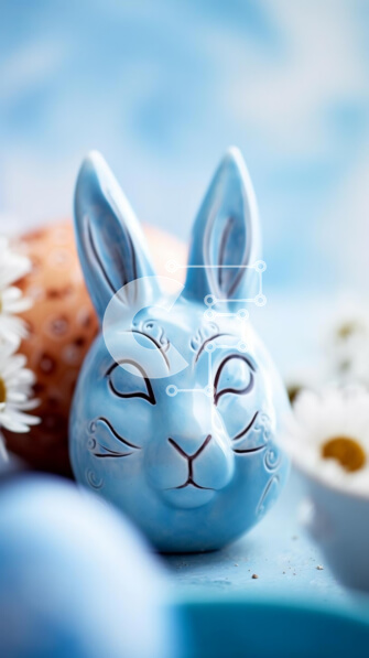 Intra Συλλεκτικό Ξύλινο Παζλ Plywood  4mm - Τραπέζι με θέμα το Πάσχα με γαλάζιο λαγουδάκι και μαργαρίτες Σε Ξύλινο Κουτί - Διαστάσεις Puzzle: 10x10 cm – 25 κομμάτια