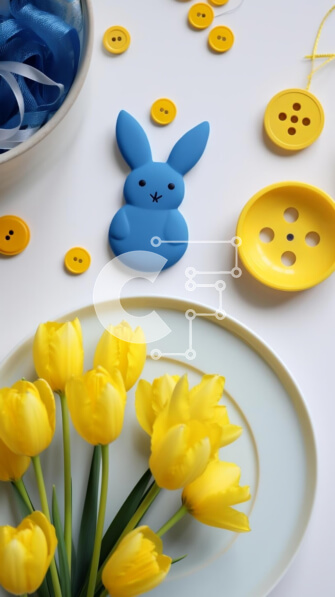 Intra Συλλεκτικό Ξύλινο Παζλ Plywood  4mm - Σετ πασχαλινό τραπέζι με κίτρινες τουλίπες και στολίδια λαγουδάκι Σε Ξύλινο Κουτί - Διαστάσεις: 10x10 cm – 25 κομμάτια