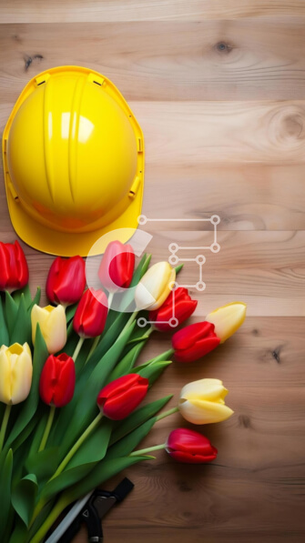 Intra Συλλεκτικό Ξύλινο Παζλ Plywood  4mm - Εργαλεία κατασκευής και σκληρό καπέλο σε ξύλινο τραπέζι Σε Ξύλινο Κουτί - Διαστάσεις Puzzle: 10x10 cm – 25 κομμάτια