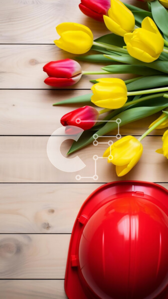 Σετ των 2 Intra Συλλεκτικό Ξύλινο Παζλ Plywood  4mm - Κόκκινο σκληρό σκάφος και τουλίπες σε ξύλινο τραπέζι Σε Ξύλινο Κουτί - Διαστάσεις: 10x10 cm – 25 κομμάτια