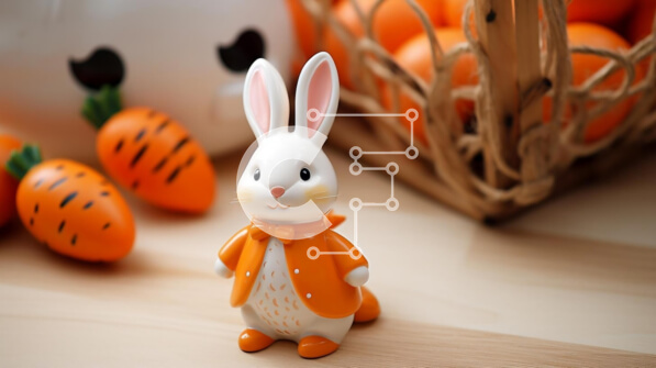 Intra Συλλεκτικό Ξύλινο Παζλ Plywood  4mm - Ειδώλιο λαγουδάκι του Πάσχα σε ξύλινο τραπέζι με πορτοκάλια Σε Ξύλινο Κουτί - Διαστάσεις: 10x10 cm – 25 κομμάτια