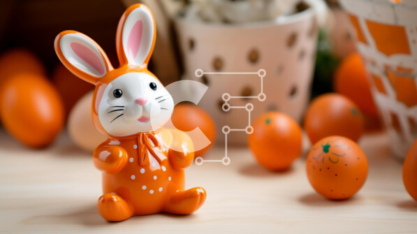 Intra Συλλεκτικό Ξύλινο Παζλ Plywood  4mm - Πορτοκαλί ειδώλιο λαγουδάκι και αυγά σε ξύλινο τραπέζι Σε Ξύλινο Κουτί - Διαστάσεις: 10x10 cm – 25 κομμάτια