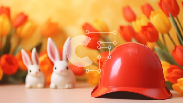 Intra Συλλεκτικό Ξύλινο Παζλ Plywood  4mm - Πασχαλινό κόκκινο καπέλο με λευκά κουνέλια και τουλίπες Σε Ξύλινο Κουτί - Διαστάσεις Puzzle: 10x10 cm – 25 κομμάτια