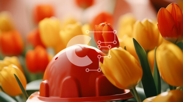 Intra Συλλεκτικό Ξύλινο Παζλ Plywood  4mm - Κόκκινος κουβάς με κίτρινες και πορτοκαλί τουλίπες Σε Ξύλινο Κουτί - Διαστάσεις: 10x10 cm – 25 κομμάτια