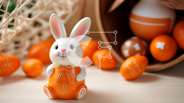 Intra Συλλεκτικό Ξύλινο Παζλ Plywood  4mm - Πασχαλινό λαγουδάκι και αυγά διακόσμηση σε ξύλινο τραπέζι Σε Ξύλινο Κουτί - Διαστάσεις: 10x10 cm – 25 κομμάτια