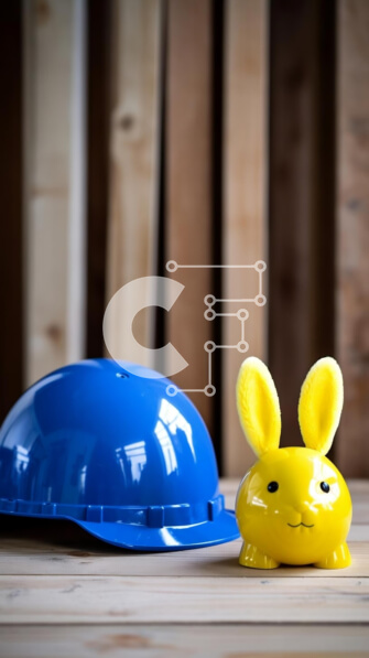 Intra Συλλεκτικό Ξύλινο Παζλ Plywood  4mm - Κίτρινο σκληρό καπέλο λαγουδάκι σε ξύλινο τραπέζι Σε Ξύλινο Κουτί - Διαστάσεις: 10x10 cm – 25 κομμάτια