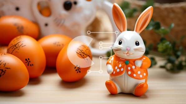 Intra Συλλεκτικό Ξύλινο Παζλ Plywood  4mm - Ειδώλιο λαγουδάκι του Πάσχα με πορτοκαλί αυγά σε ξύλινο τραπέζι Σε Ξύλινο Κουτί - Διαστάσεις: 10x10 cm – 25 κομμάτια