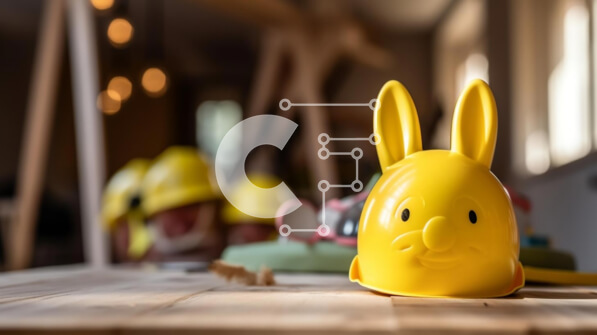 Intra Συλλεκτικό Ξύλινο Παζλ Plywood  4mm - Κίτρινο κράνος κατασκευής σε σχήμα κουνελιού σε ξύλινο τραπέζι Σε Ξύλινο Κουτί - Διαστάσεις: 10x10 cm – 25 κομμάτια