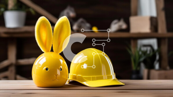 Intra Συλλεκτικό Ξύλινο Παζλ Plywood  4mm - Κίτρινα ειδώλια λαγουδάκι με σκληρά καπέλα Σε Ξύλινο Κουτί - Διαστάσεις: 10x10 cm – 25 κομμάτια