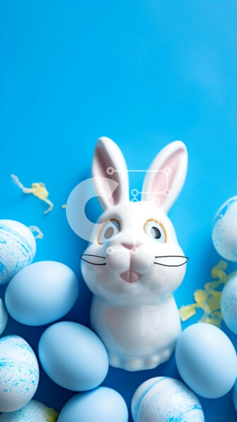 Intra Συλλεκτικό Ξύλινο Παζλ Plywood  4mm - Ειδώλιο λαγουδάκι του Πάσχα με μπλε αυγά Σε Ξύλινο Κουτί - Διαστάσεις: 10x10 cm – 25 κομμάτια