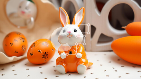 Intra Συλλεκτικό Ξύλινο Παζλ Plywood  4mm - Ειδώλιο λαγουδάκι του Πάσχα με πορτοκαλί αυγά Σε Ξύλινο Κουτί - Διαστάσεις: 10x10 cm – 25 κομμάτια