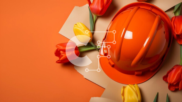 Intra Συλλεκτικό Ξύλινο Παζλ Plywood  4mm - Πορτοκαλί σκληρό καπέλο στις τουλίπες Σε Ξύλινο Κουτί - Διαστάσεις: 10x10 cm – 25 κομμάτια