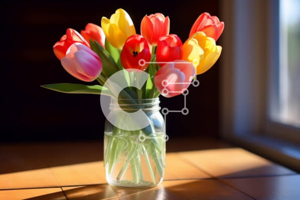 Intra Συλλεκτικό Ξύλινο Παζλ Plywood  4mm - Πολύχρωμες τουλίπες σε γυάλινο βάζο Σε Ξύλινο Κουτί - Διαστάσεις: 10x10 cm – 25 κομμάτια