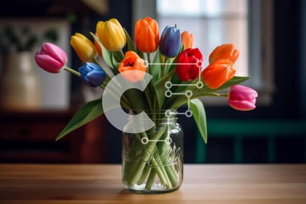 Intra Συλλεκτικό Ξύλινο Παζλ Plywood  4mm - Πολύχρωμες τουλίπες σε βάζο Mason Σε Ξύλινο Κουτί - Διαστάσεις: 10x10 cm – 25 κομμάτια