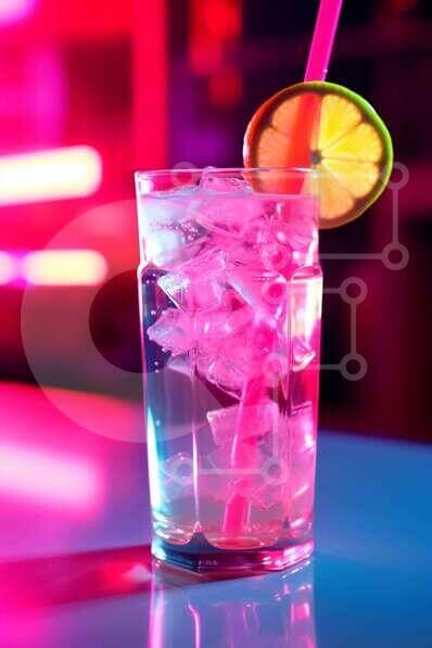 Σετ των 2 Intra Συλλεκτικό Ξύλινο Παζλ Plywood  4mm - Δροσιστικό κοκτέιλ με λάιμ και παγάκι μπροστά στα πολύχρωμα φώτα νέον Σε Ξύλινο Κουτί - Διαστάσεις: 10x10 cm – 25 κομμάτια