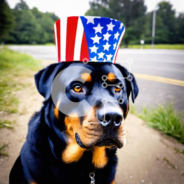 Intra Συλλεκτικό Ξύλινο Παζλ Plywood  4mm - Σκύλος Ροτβάιλερ με καπέλο αμερικανικής σημαίας Σε Ξύλινο Κουτί - Διαστάσεις: 10x10 cm – 25 κομμάτια