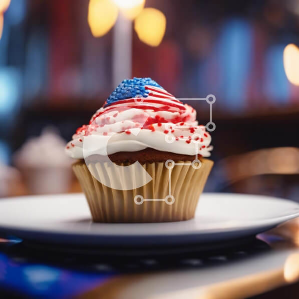 Σετ των 2 Intra Συλλεκτικό Ξύλινο Παζλ Plywood  4mm - Cupcake American Flag για τον εορτασμό της 4ης Ιουλίου Σε Ξύλινο Κουτί - Διαστάσεις: 10x10 cm – 25 κομμάτια