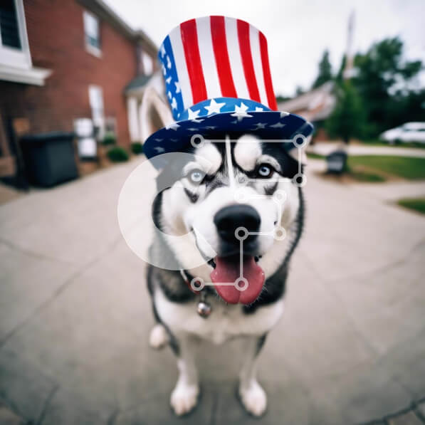 Intra Συλλεκτικό Ξύλινο Παζλ Plywood  4mm - Σκύλος γεροδεμένος με καπέλο με θέμα την αμερικανική σημαία Σε Ξύλινο Κουτί - Διαστάσεις: 10x10 cm – 25 κομμάτια