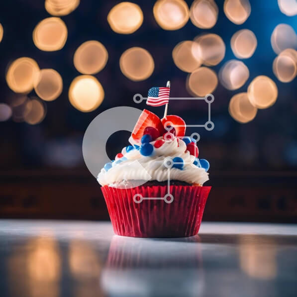 Intra Συλλεκτικό Ξύλινο Παζλ Plywood  4mm - Πατριωτικό Cupcake 4ης Ιουλίου με αμερικανική σημαία Σε Ξύλινο Κουτί - Διαστάσεις: 10x10 cm – 25 κομμάτια