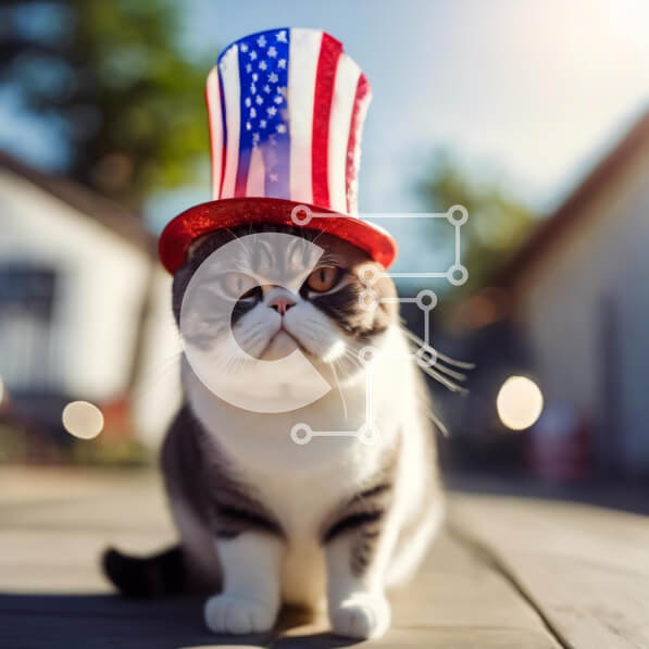 Intra Συλλεκτικό Ξύλινο Παζλ Plywood  4mm - Γάτα που φορά ένα καπέλο με θέμα την αμερικανική σημαία Σε Ξύλινο Κουτί - Διαστάσεις: 10x10 cm – 25 κομμάτια