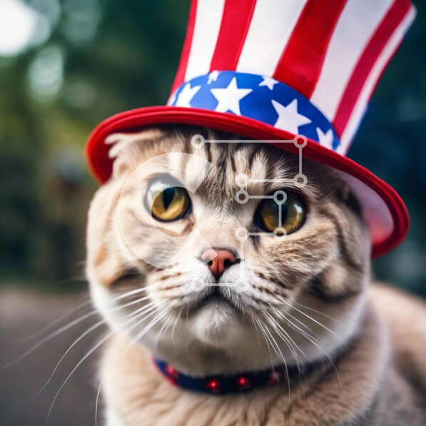 Intra Συλλεκτικό Ξύλινο Παζλ Plywood  4mm - Γάτα με καπέλο αμερικανικής σημαίας κοιτάζοντας επίμονα την κάμερα Σε Ξύλινο Κουτί - Διαστάσεις: 10x10 cm – 25 κομμάτια