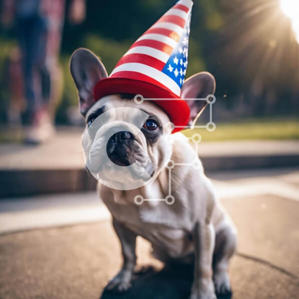 Intra Συλλεκτικό Ξύλινο Παζλ Plywood  4mm - Πατριωτικός σκύλος που γιορτάζει την 4η Ιουλίου Σε Ξύλινο Κουτί - Διαστάσεις: 10x10 cm – 25 κομμάτια