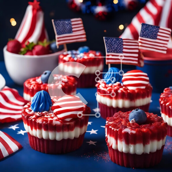 Σετ των 2 Intra Συλλεκτικό Ξύλινο Παζλ Plywood  4mm - Πατριωτικά Cupcakes με στολίδια αμερικανικής σημαίας Σε Ξύλινο Κουτί - Διαστάσεις: 10x10 cm – 25 κομμάτια