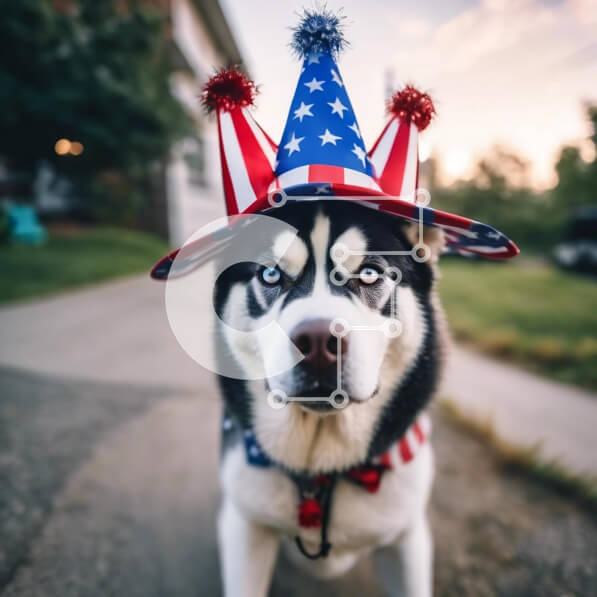 Intra Συλλεκτικό Ξύλινο Παζλ Plywood  4mm - Σκύλος γεροδεμένος με καπέλο για πάρτι με αμερικανική σημαία Σε Ξύλινο Κουτί - Διαστάσεις: 10x10 cm – 25 κομμάτια