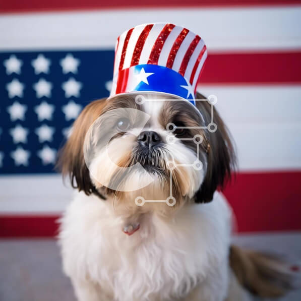 Intra Συλλεκτικό Ξύλινο Παζλ Plywood  4mm - Ευτυχισμένος σκύλος με πατριωτική ενδυμασία Σε Ξύλινο Κουτί - Διαστάσεις: 10x10 cm – 25 κομμάτια