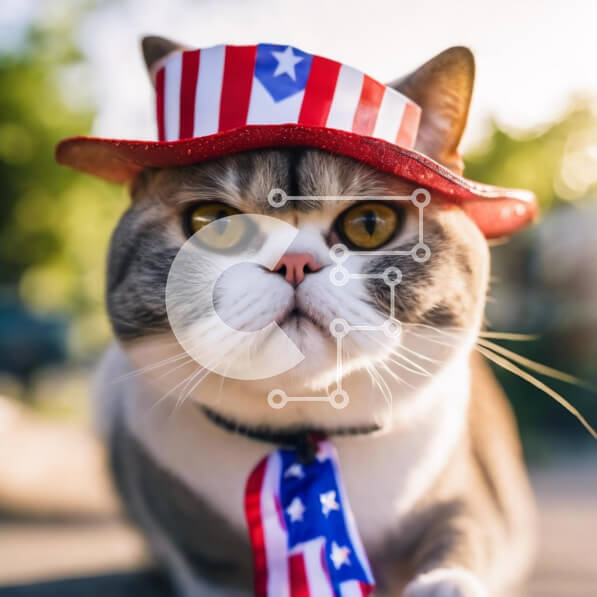 Intra Συλλεκτικό Ξύλινο Παζλ Plywood  4mm - Γάτα με καπέλο και γραβάτα με θέμα την αμερικανική σημαία Σε Ξύλινο Κουτί - Διαστάσεις: 10x10 cm – 25 κομμάτια