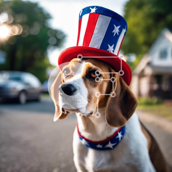 Intra Συλλεκτικό Ξύλινο Παζλ Plywood  4mm - Πατριωτικό σκυλί Beagle μπροστά από τα κτίρια Σε Ξύλινο Κουτί - Διαστάσεις: 10x10 cm – 25 κομμάτια