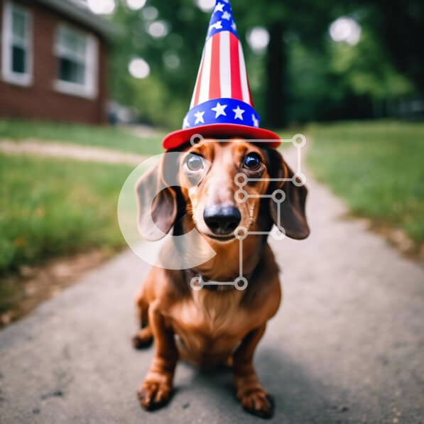 Intra Συλλεκτικό Ξύλινο Παζλ Plywood  4mm - Σκύλος Dachshund με καπέλο με θέμα την αμερικανική σημαία Σε Ξύλινο Κουτί - Διαστάσεις: 10x10 cm – 25 κομμάτια