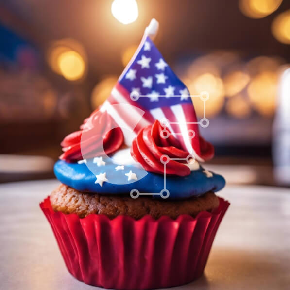 Σετ των 2 Intra Συλλεκτικό Ξύλινο Παζλ Plywood  4mm - Cupcake με αμερικανική σημαία για τους εορτασμούς της Ημέρας της Ανεξαρτησίας Σε Ξύλινο Κουτί - Διαστάσεις: 10x10 cm – 25 κομμάτια