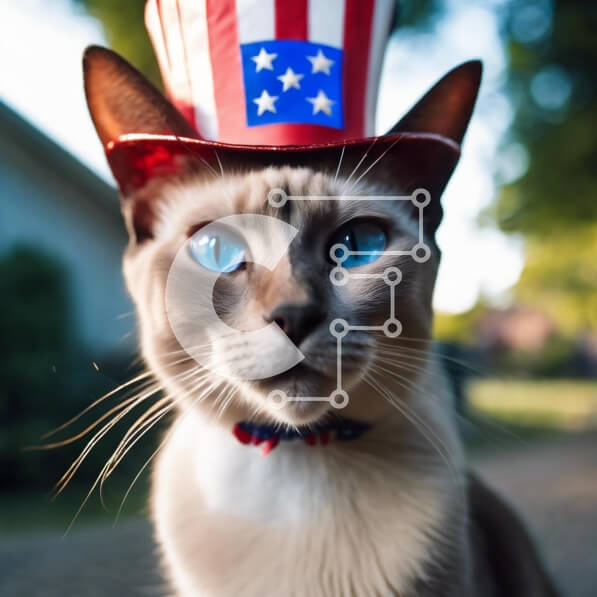 Intra Συλλεκτικό Ξύλινο Παζλ Plywood  4mm - Σιαμέζικη γάτα με καπέλο αμερικανικής σημαίας με μπλε μάτια Σε Ξύλινο Κουτί - Διαστάσεις: 10x10 cm – 25 κομμάτια