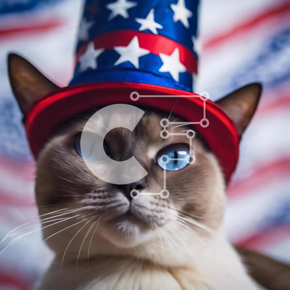 Intra Συλλεκτικό Ξύλινο Παζλ Plywood  4mm - Γάτα Σιάμ που φορά καπέλο με θέμα την αμερικανική σημαία Σε Ξύλινο Κουτί - Διαστάσεις: 10x10 cm – 25 κομμάτια