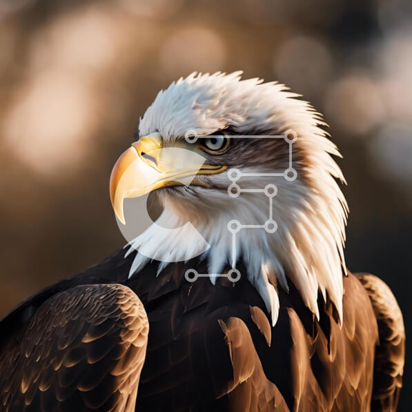 Intra Συλλεκτικό Ξύλινο Παζλ Plywood  4mm - Κοντινό πλάνο του Curious Eagle με το ράμφος ανοιχτό Σε Ξύλινο Κουτί - Διαστάσεις: 10x10 cm – 25 κομμάτια