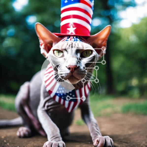 Intra Συλλεκτικό Ξύλινο Παζλ Plywood  4mm - Άτριχη γάτα που γιορτάζει την 4η Ιουλίου με καπέλο αμερικανικής σημαίας Σε Ξύλινο Κουτί - Διαστάσεις: 10x10 cm – 25 κομμάτια