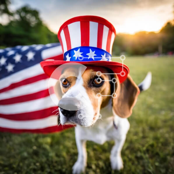 Intra Συλλεκτικό Ξύλινο Παζλ Plywood  4mm - Σκύλος Beagle με καπέλο αμερικανικής σημαίας Σε Ξύλινο Κουτί - Διαστάσεις: 10x10 cm – 25 κομμάτια