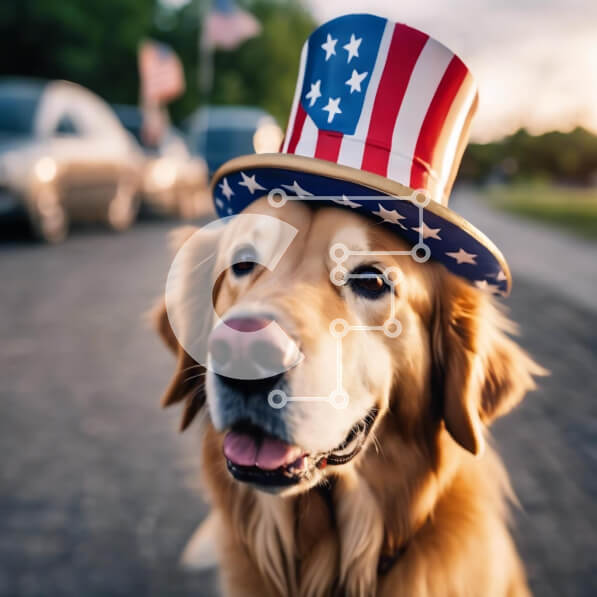 Intra Συλλεκτικό Ξύλινο Παζλ Plywood  4mm - Σκύλος με καπέλο με θέμα την αμερικανική σημαία για τον εορτασμό της 4ης Ιουλίου Σε Ξύλινο Κουτί - Διαστάσεις: 10x10 cm – 25 κομμάτια