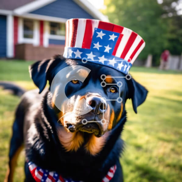 Intra Συλλεκτικό Ξύλινο Παζλ Plywood  4mm - Μαύρο και καφέ σκυλί με καπέλο σε σχήμα αμερικανικής σημαίας Σε Ξύλινο Κουτί - Διαστάσεις: 10x10 cm – 25 κομμάτια