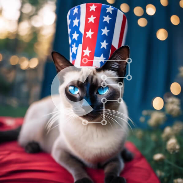 Intra Συλλεκτικό Ξύλινο Παζλ Plywood  4mm - Σιαμέζικη γάτα με καπέλο αμερικανικής σημαίας Σε Ξύλινο Κουτί - Διαστάσεις: 10x10 cm – 25 κομμάτια