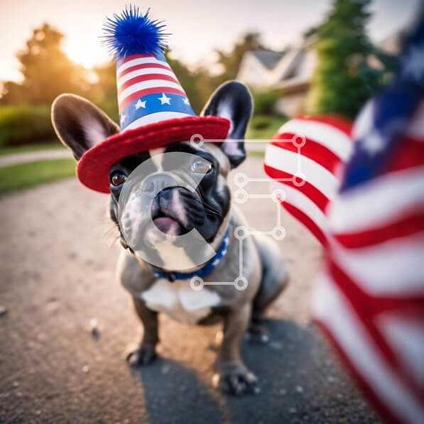 Intra Συλλεκτικό Ξύλινο Παζλ Plywood  4mm - Μικρό σκυλί με καπέλο αμερικανικής σημαίας στις 4 Ιουλίου Σε Ξύλινο Κουτί - Διαστάσεις: 10x10 cm – 25 κομμάτια