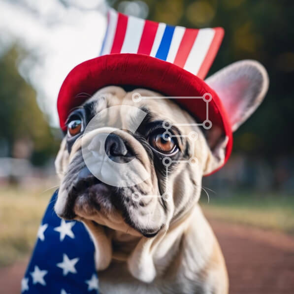 Intra Συλλεκτικό Ξύλινο Παζλ Plywood  4mm - Γαλλικό μπουλντόγκ με καπέλο και μπαντάνα με θέμα την αμερικανική σημαία Σε Ξύλινο Κουτί - Διαστάσεις: 10x10 cm – 25 κομμάτια