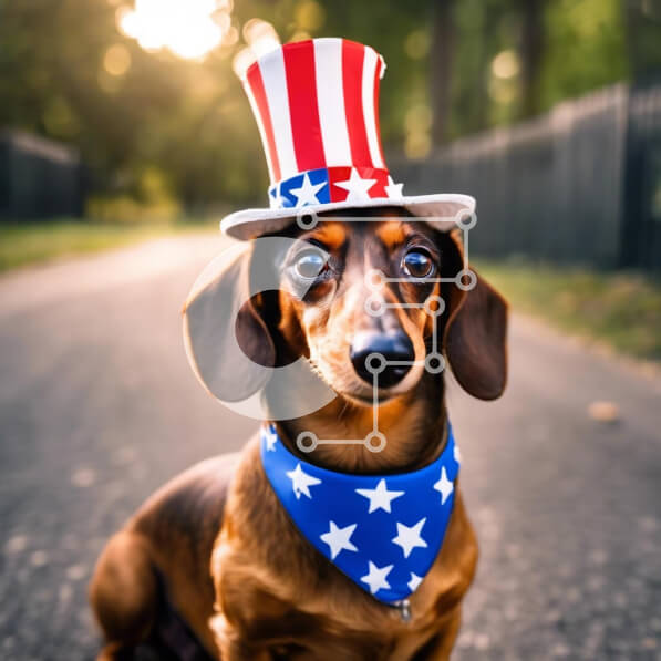 Intra Συλλεκτικό Ξύλινο Παζλ Plywood  4mm - Σκύλος Dachshund με καπέλο με θέμα την αμερικανική σημαία και μπαντάνα Σε Ξύλινο Κουτί - Διαστάσεις: 10x10 cm – 25 κομμάτια