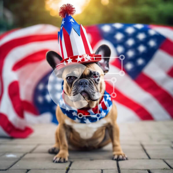 Intra Συλλεκτικό Ξύλινο Παζλ Plywood  4mm - Πατριωτικό σκυλί που γιορτάζει την 4η Ιουλίου με αμερικανική σημαία Σε Ξύλινο Κουτί - Διαστάσεις: 10x10 cm – 25 κομμάτια
