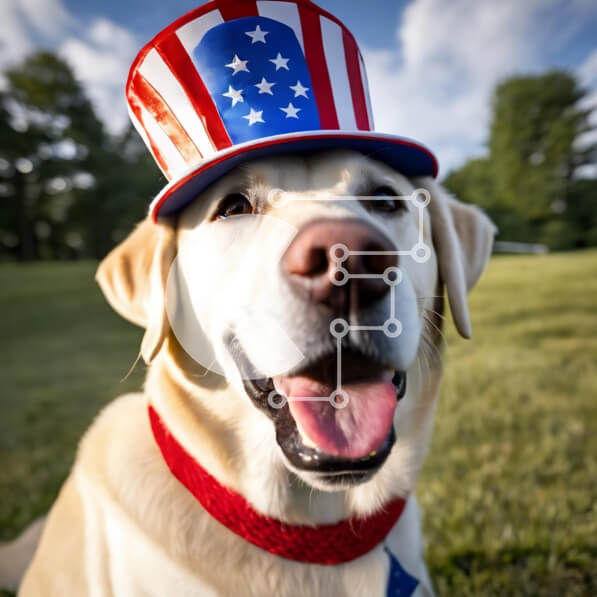 Intra Συλλεκτικό Ξύλινο Παζλ Plywood  4mm - Χαμογελαστός σκύλος με καπέλο αμερικανικής σημαίας Σε Ξύλινο Κουτί - Διαστάσεις: 10x10 cm – 25 κομμάτια