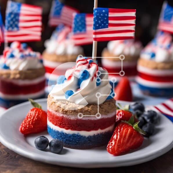 Σετ των 2 Intra Συλλεκτικό Ξύλινο Παζλ Plywood  4mm - Cupcakes με πατριωτικό θέμα με αμερικανική σημαία και μούρα Σε Ξύλινο Κουτί - Διαστάσεις: 10x10 cm – 25 κομμάτια