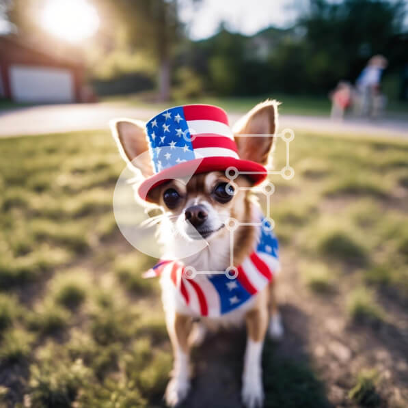 Intra Συλλεκτικό Ξύλινο Παζλ Plywood  4mm - Χαριτωμένο σκυλί με καπέλο αμερικανικής σημαίας που κάθεται στο γρασίδι Σε Ξύλινο Κουτί - Διαστάσεις: 10x10 cm – 25 κομμάτια